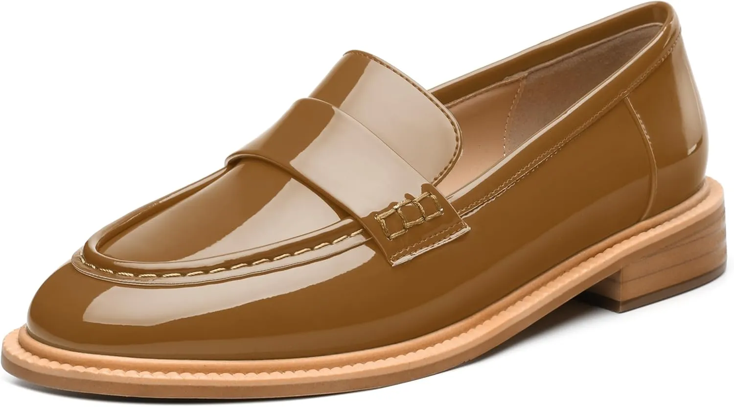 JUSTDANNI Loafers for Women Slip On Shoes with Round Toe 1.2-Inch Low Chunky Block Heel Patent Comfortable Casual Dress Pump Shoes for Wedding Party Work Shopping Dating