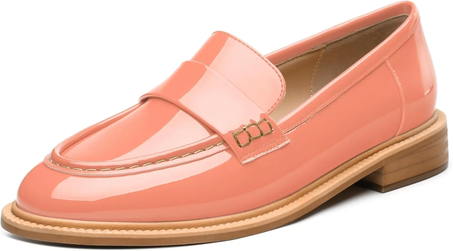 JUSTDANNI Loafers for Women Slip On Shoes with Round Toe 1.2-Inch Low Chunky Block Heel Patent Comfortable Casual Dress Pump Shoes for Wedding Party Work Shopping Dating