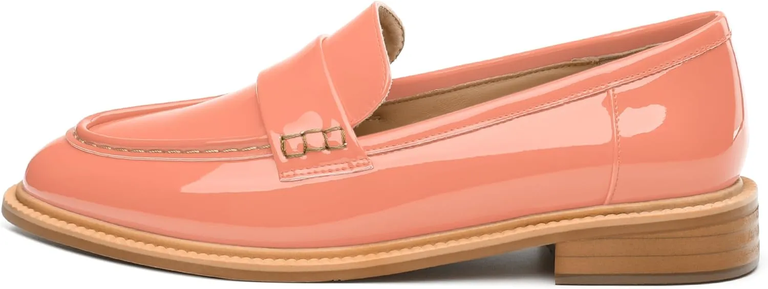 JUSTDANNI Loafers for Women Slip On Shoes with Round Toe 1.2-Inch Low Chunky Block Heel Patent Comfortable Casual Dress Pump Shoes for Wedding Party Work Shopping Dating