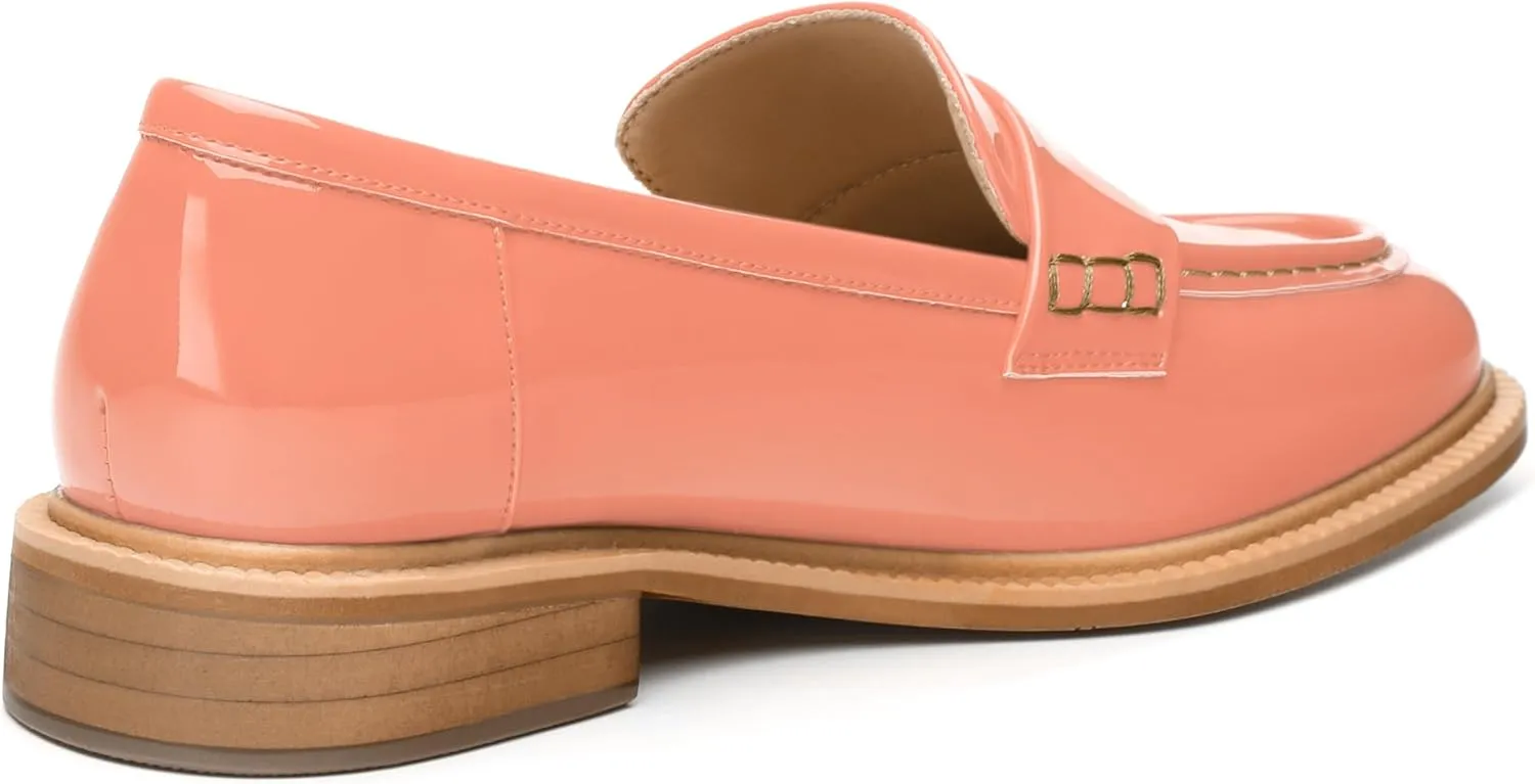 JUSTDANNI Loafers for Women Slip On Shoes with Round Toe 1.2-Inch Low Chunky Block Heel Patent Comfortable Casual Dress Pump Shoes for Wedding Party Work Shopping Dating