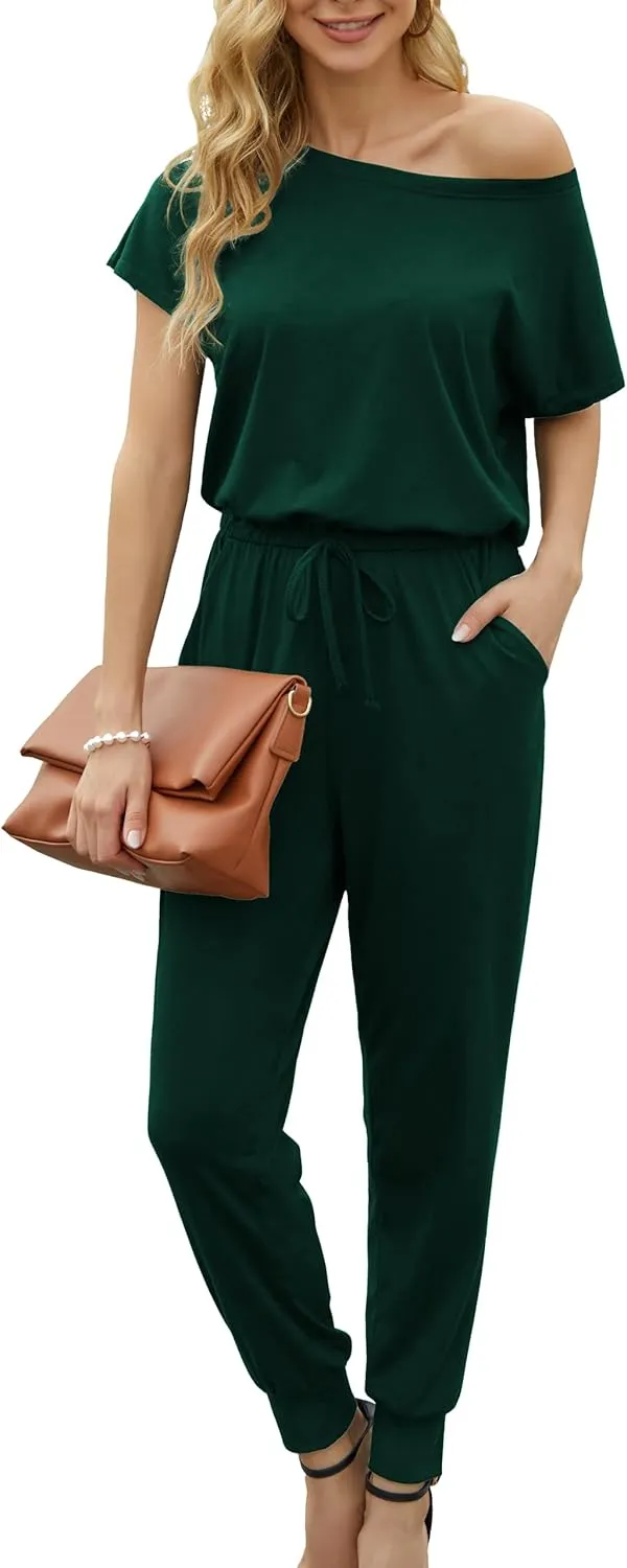 KAY SINN Summer Jumpsuit Rompers Off Shoulder for Women with Pockets Casual Elastic Waist