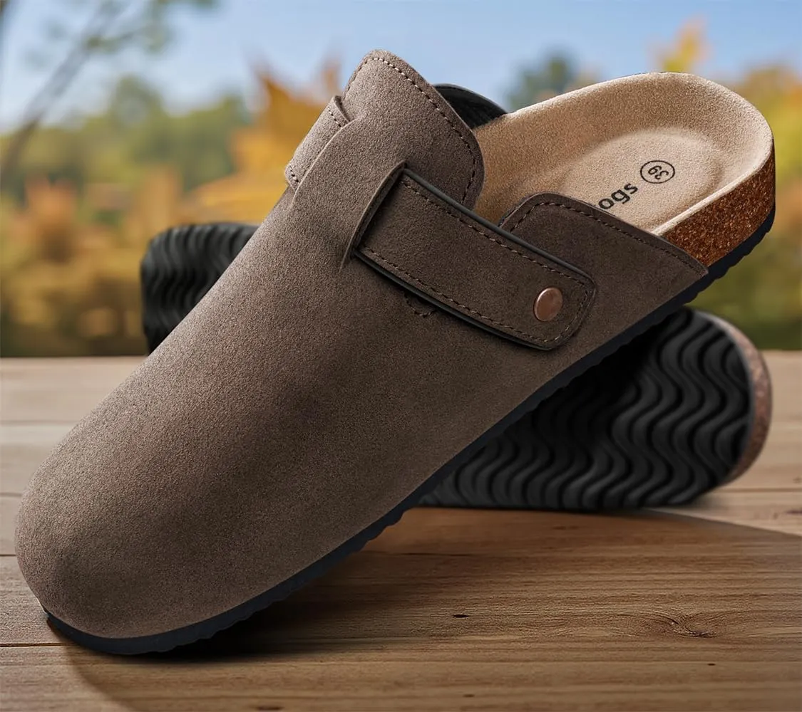 KEMISANT Men Clogs-Comfortable Suede Mules Slippers Sandals Nurse Potato Shoes Unisex-Cushioned Cork-Footbed