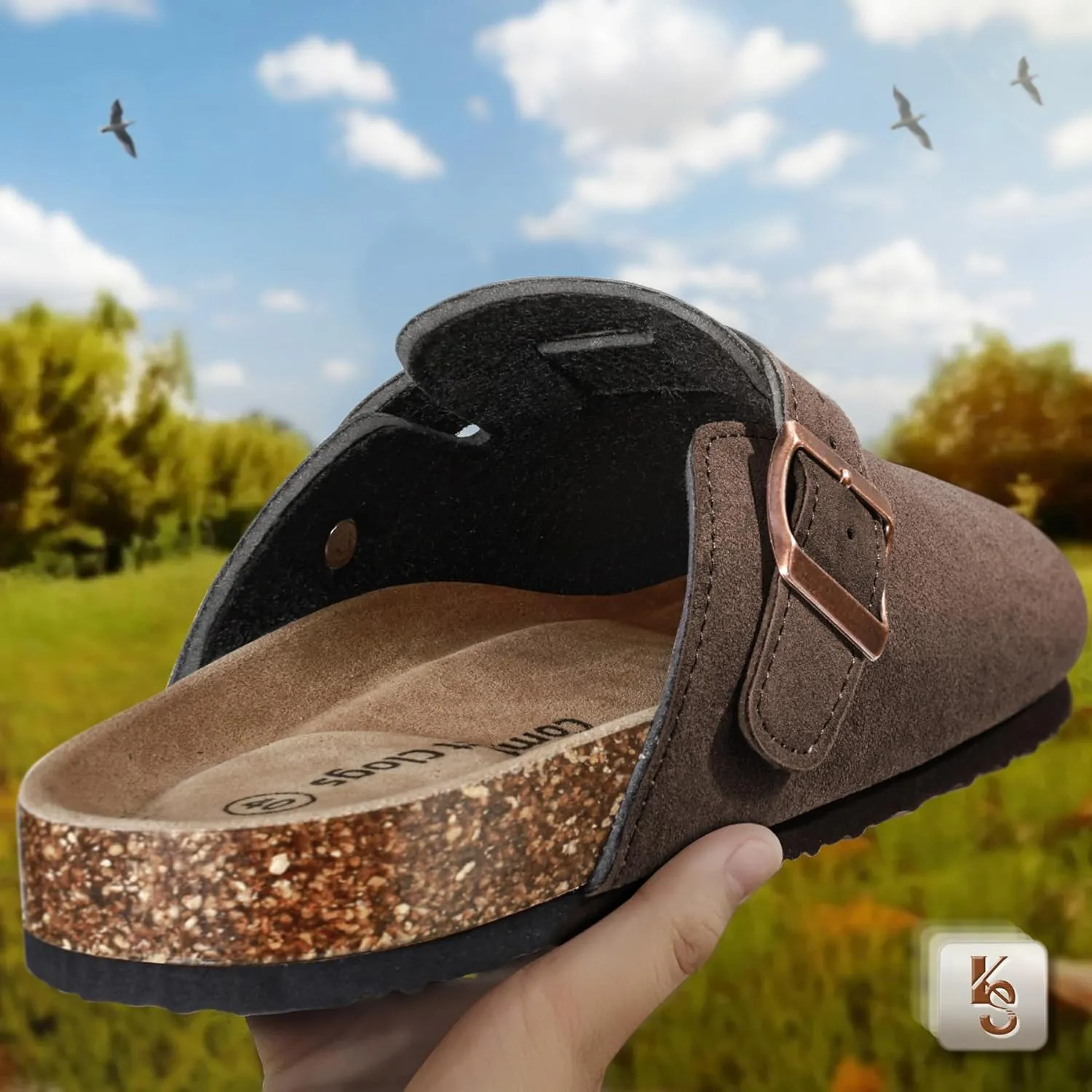KEMISANT Men Clogs-Comfortable Suede Mules Slippers Sandals Nurse Potato Shoes Unisex-Cushioned Cork-Footbed