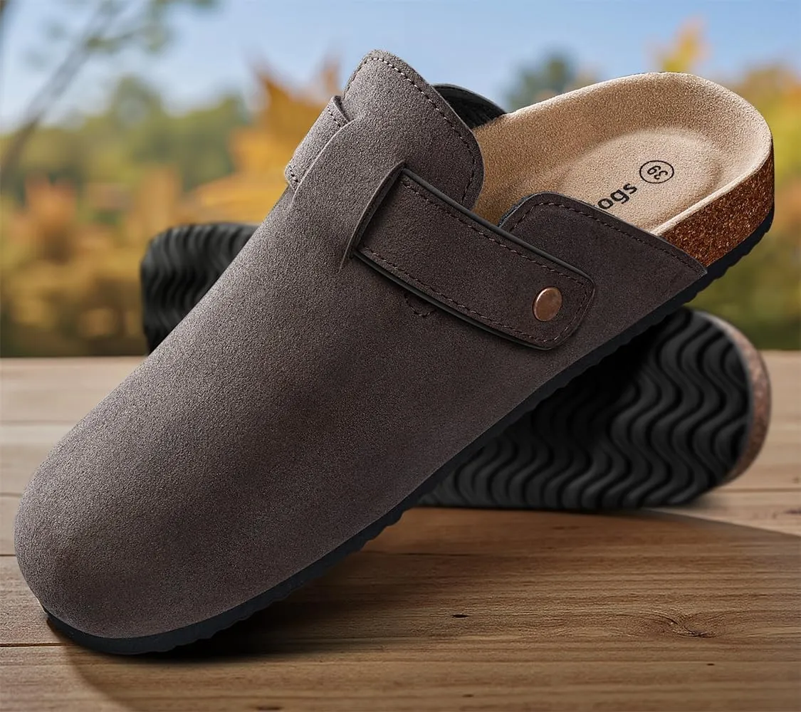 KEMISANT Men Clogs-Comfortable Suede Mules Slippers Sandals Nurse Potato Shoes Unisex-Cushioned Cork-Footbed