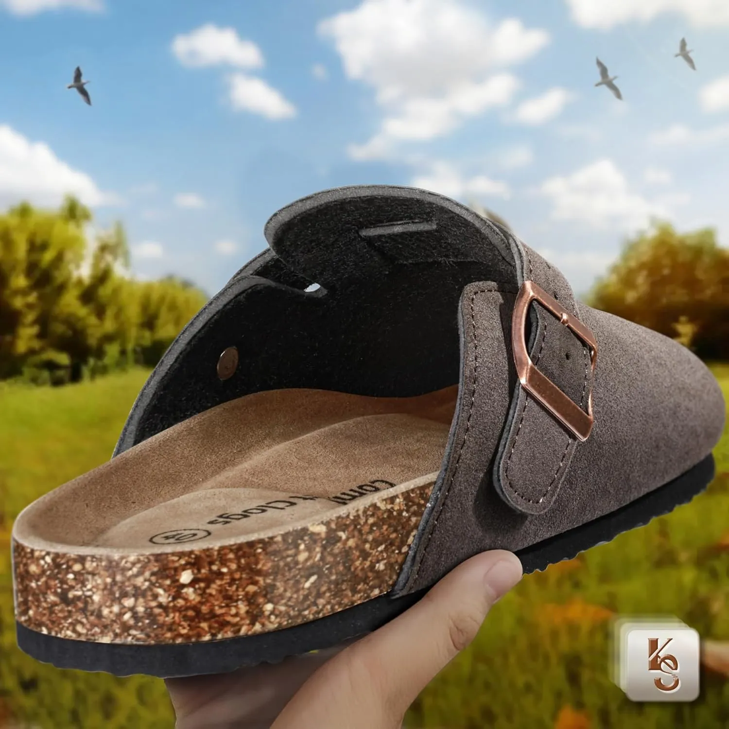 KEMISANT Men Clogs-Comfortable Suede Mules Slippers Sandals Nurse Potato Shoes Unisex-Cushioned Cork-Footbed