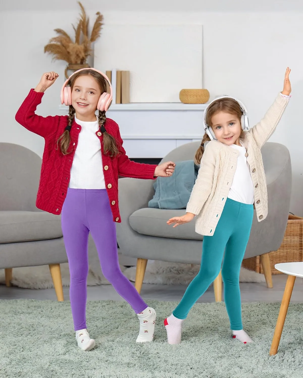 KEREDA Girls Fleece Lined Leggings Pack of 2 Winter Warm Pants Girls Clothes
