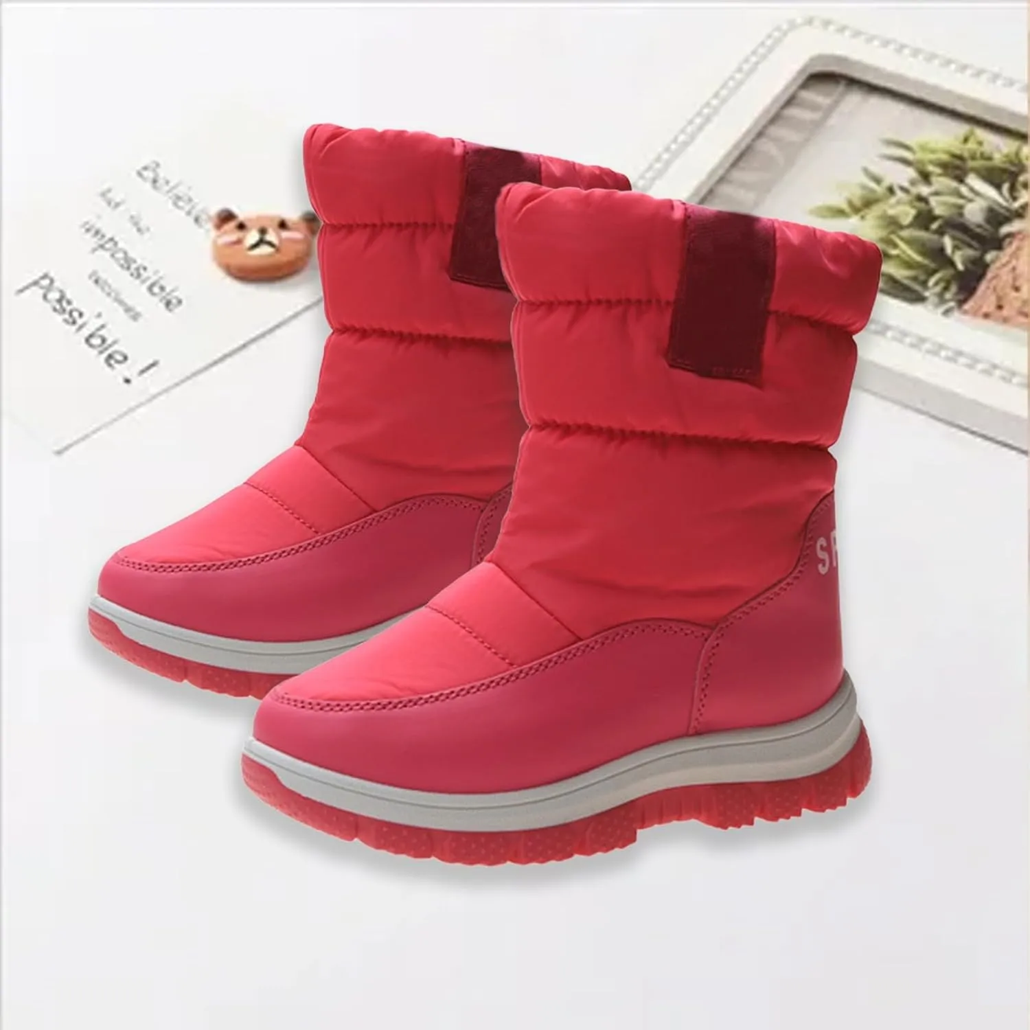 Kids 𝐖aterproof Snow Boots Girls Boys Insulated Warm Fleece Lined Winter Mid Calf Thickened Shoes for Outdoor