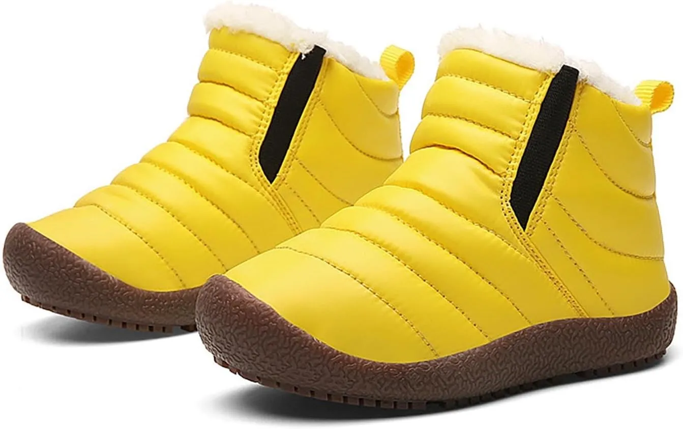Kids Boys Girls Winter Snow Boots Outdoor Warm F𝐮r Lined 𝐖aterproof Ankle Boots Toddler Slip Shoes Plush Flat Boots