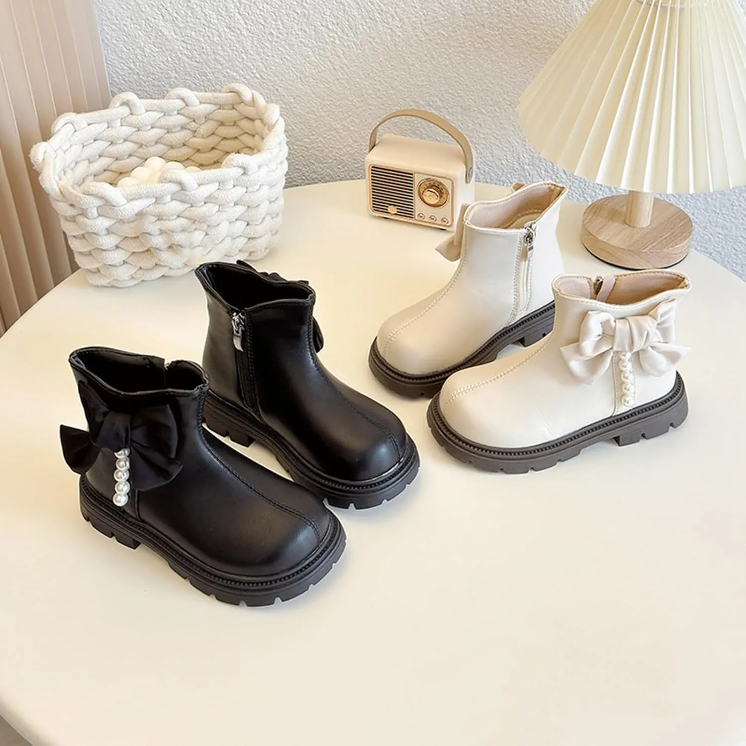 Kids Girls Pearl Bowknot Dress Boots Soft Sole Anti Slip Fashion Birthday Wedding Shoes Little Girl Warm Boots