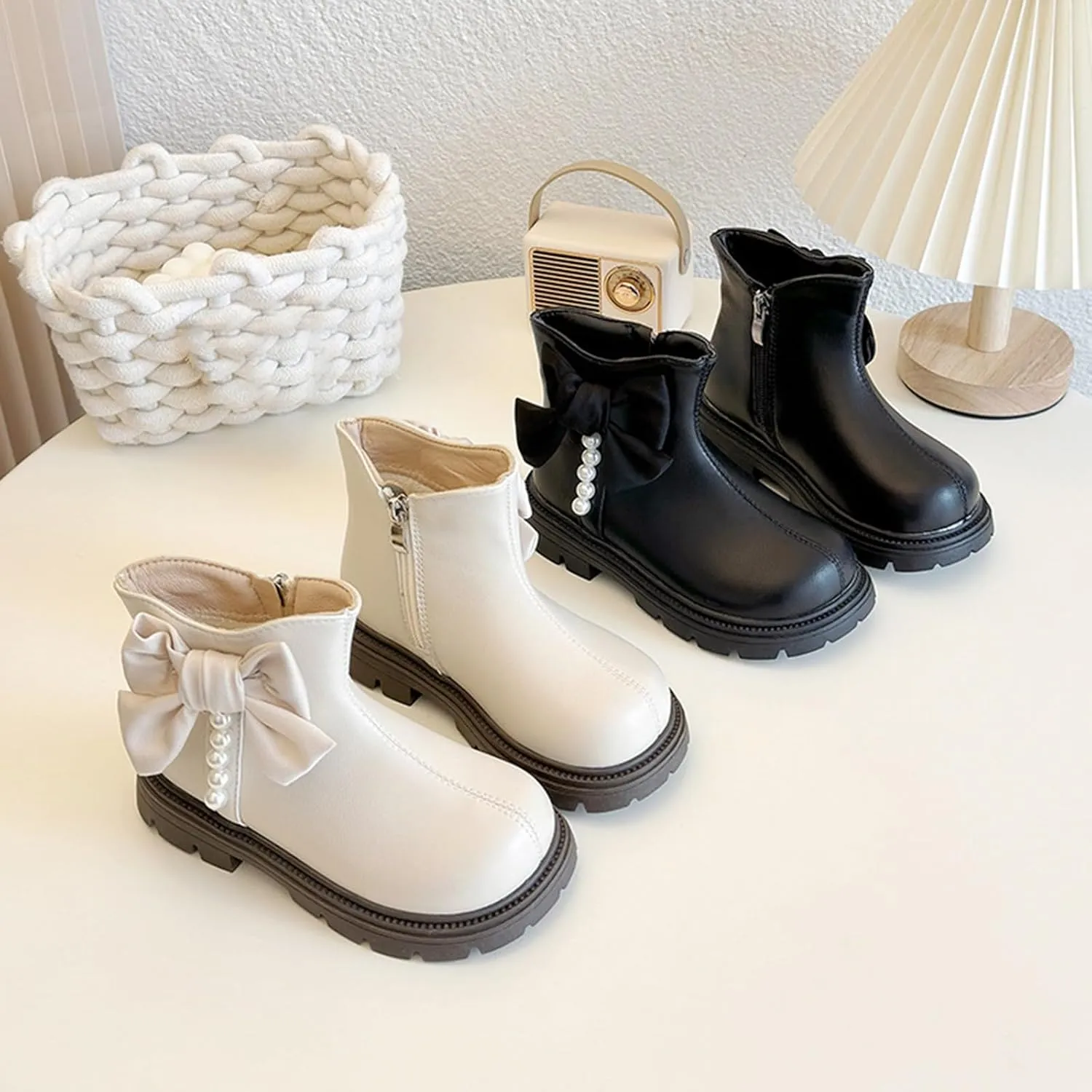 Kids Girls Pearl Bowknot Dress Boots Soft Sole Anti Slip Fashion Birthday Wedding Shoes Little Girl Warm Boots