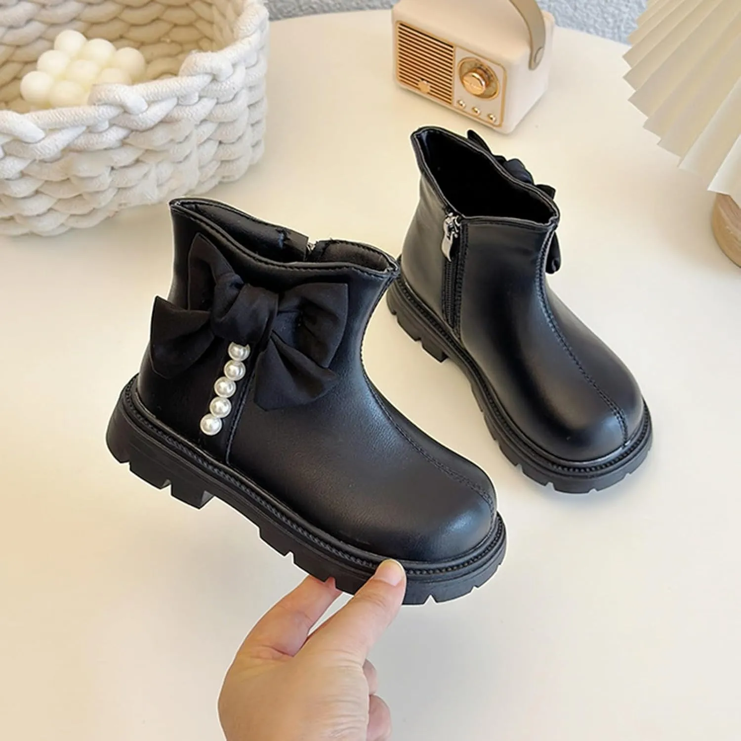Kids Girls Pearl Bowknot Dress Boots Soft Sole Anti Slip Fashion Birthday Wedding Shoes Little Girl Warm Boots