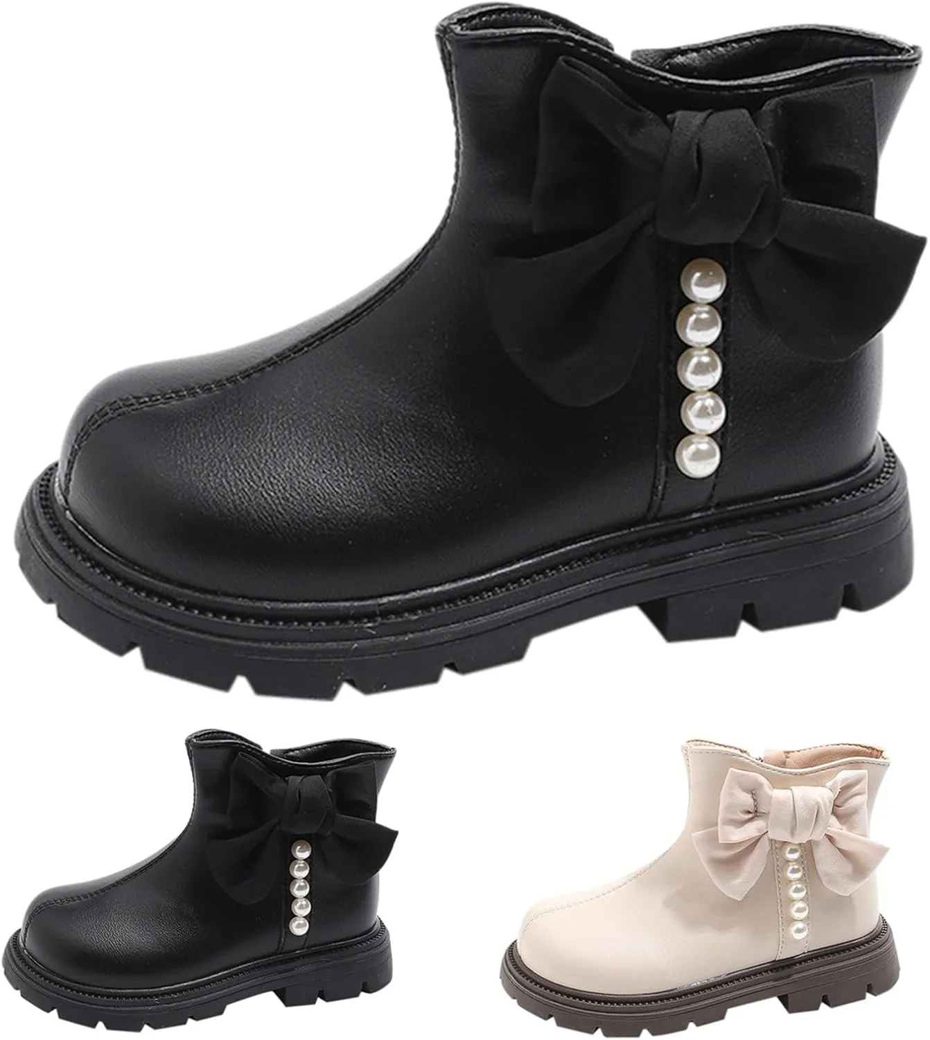 Kids Girls Pearl Bowknot Dress Boots Soft Sole Anti Slip Fashion Birthday Wedding Shoes Little Girl Warm Boots