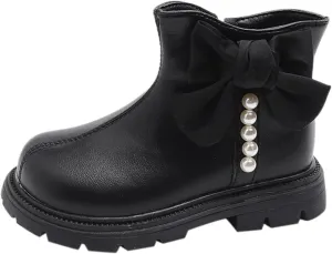 Kids Girls Pearl Bowknot Dress Boots Soft Sole Anti Slip Fashion Birthday Wedding Shoes Little Girl Warm Boots