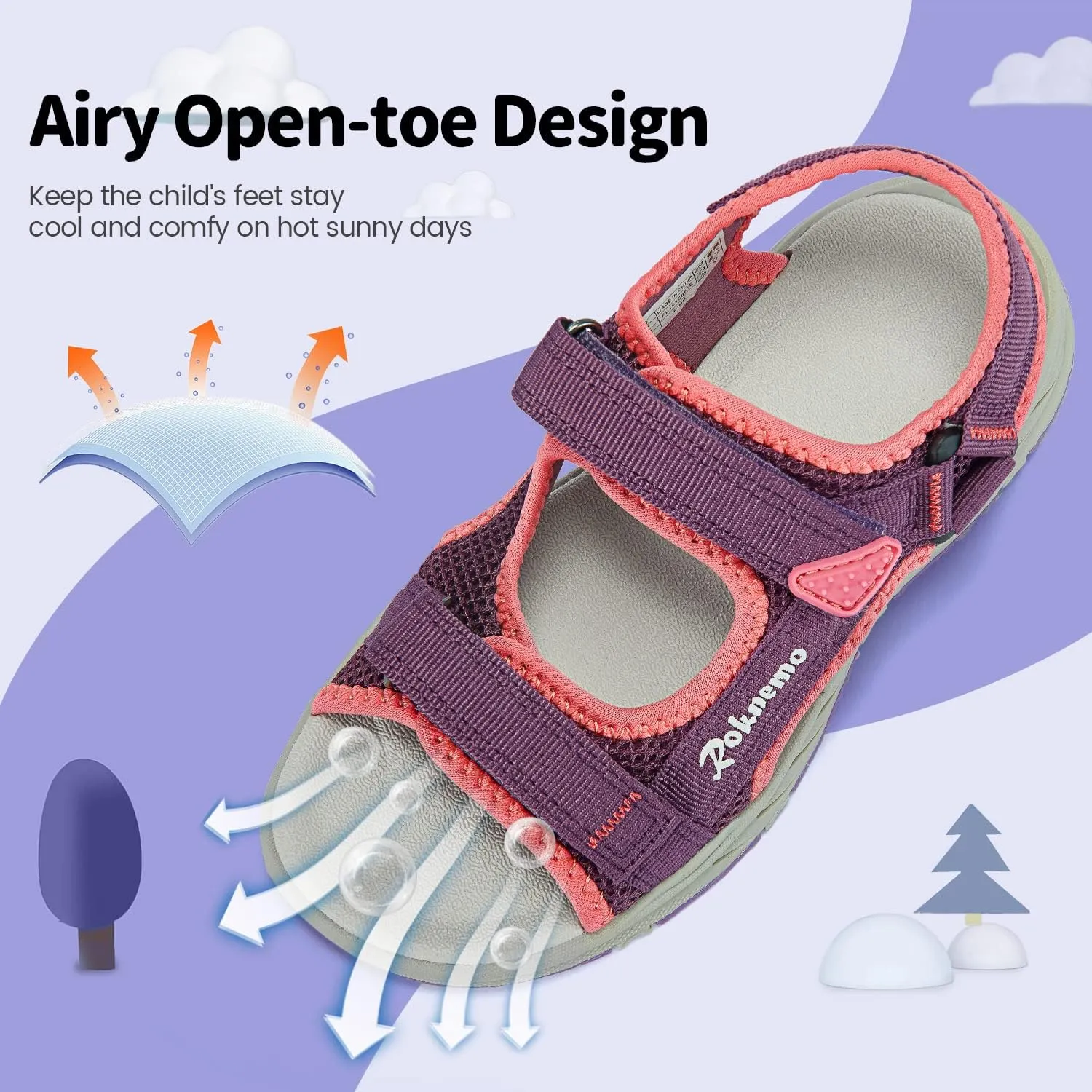 Kids Sandals Boys Girls Athletic Sports Summer Sandals Unisex Open Toe Water Shoes for Beach Hiking Outdoors (Little Kids/Big Kids)