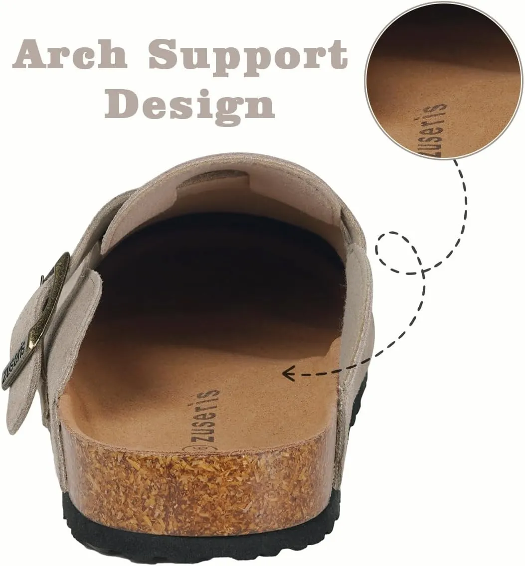 Kids Suede Clogs Boys Girls Cork Footbed Potato Shoes Classic Slip On Leather Mules Children Indoor Outdoor Sandals with Adjustable Buckle