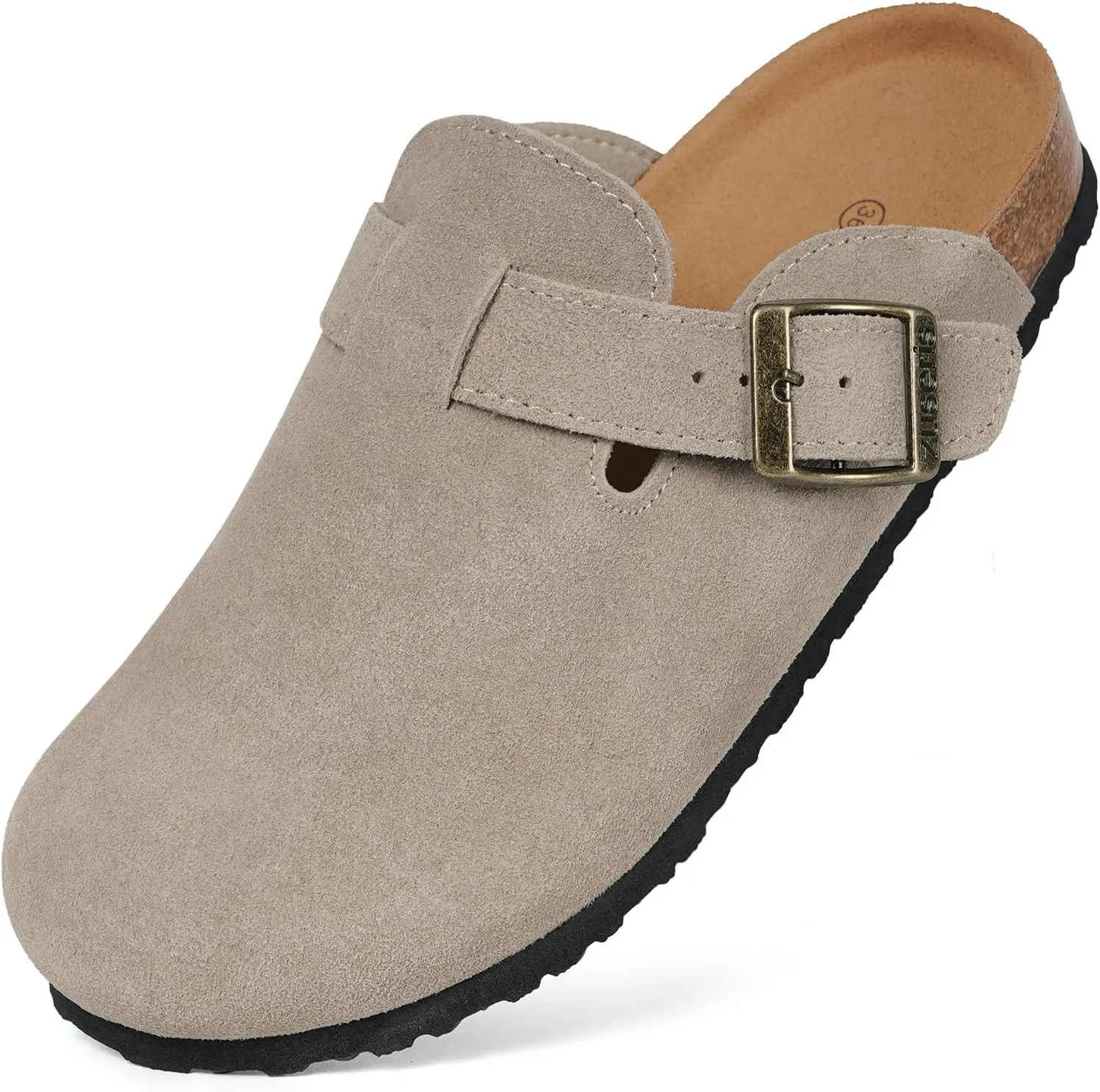 Kids Suede Clogs Boys Girls Cork Footbed Potato Shoes Classic Slip On Leather Mules Children Indoor Outdoor Sandals with Adjustable Buckle
