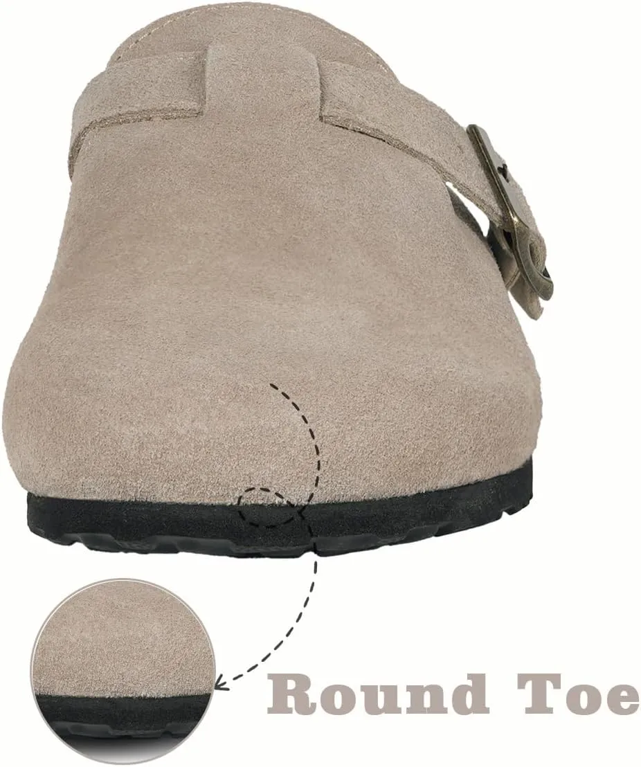 Kids Suede Clogs Boys Girls Cork Footbed Potato Shoes Classic Slip On Leather Mules Children Indoor Outdoor Sandals with Adjustable Buckle