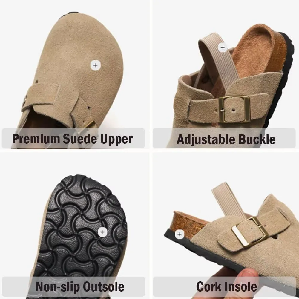 Kids Suede Clogs Toddler Clogs Boys Girls Sandals Cork Adjustable Buckle Mules Cute Slip-on Slippers