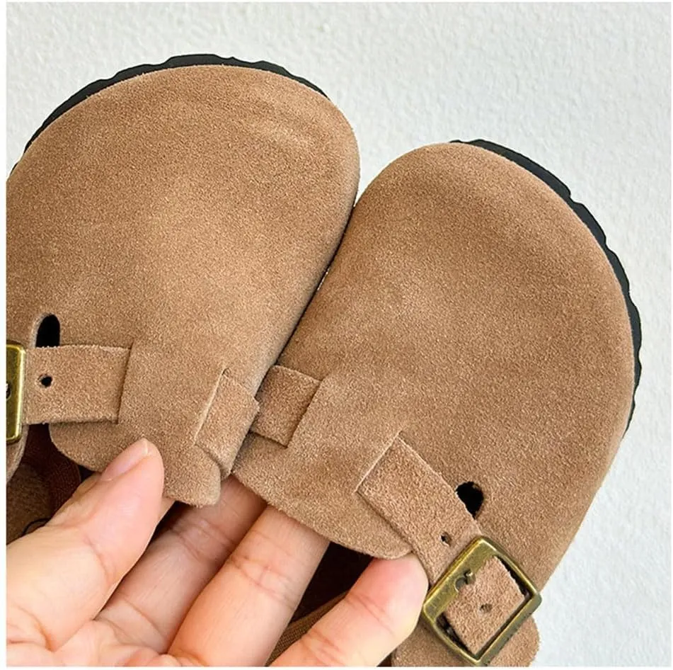 Kids Suede Clogs Toddler Clogs Boys Girls Sandals Cork Adjustable Buckle Mules Cute Slip-on Slippers