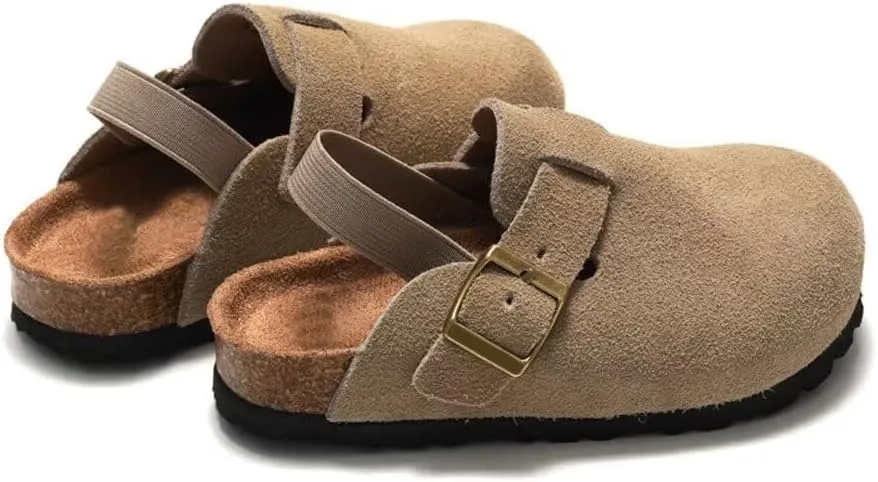 Kids Suede Clogs Toddler Clogs Boys Girls Sandals Cork Adjustable Buckle Mules Cute Slip-on Slippers