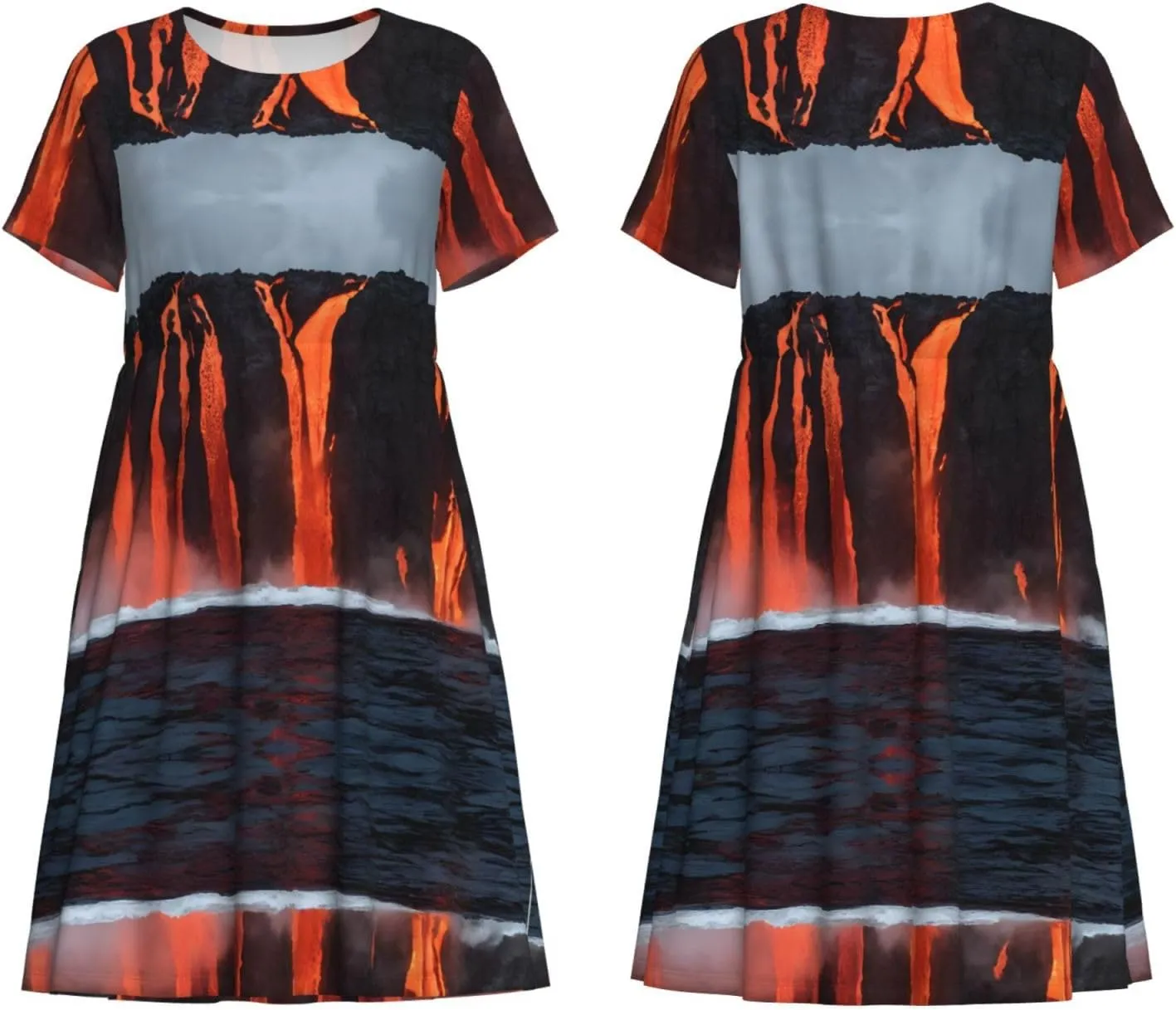Kilauea Volcano Unique Women's Short Sleeved Dress, Slim Fit, A-Line Version, Skin Friendly and Comfortable