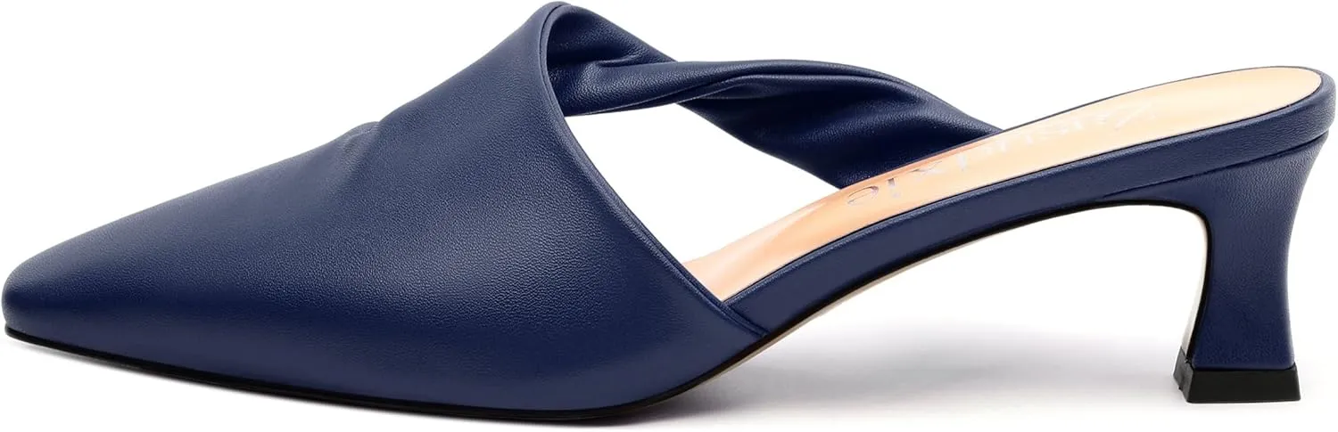 Kitten Heel Mules for Women, Trendy Square Toe Dress Party Slip on Slides Backless Dress Sandals Matte Kitten Low Heel Mules Shoes 2 Inch