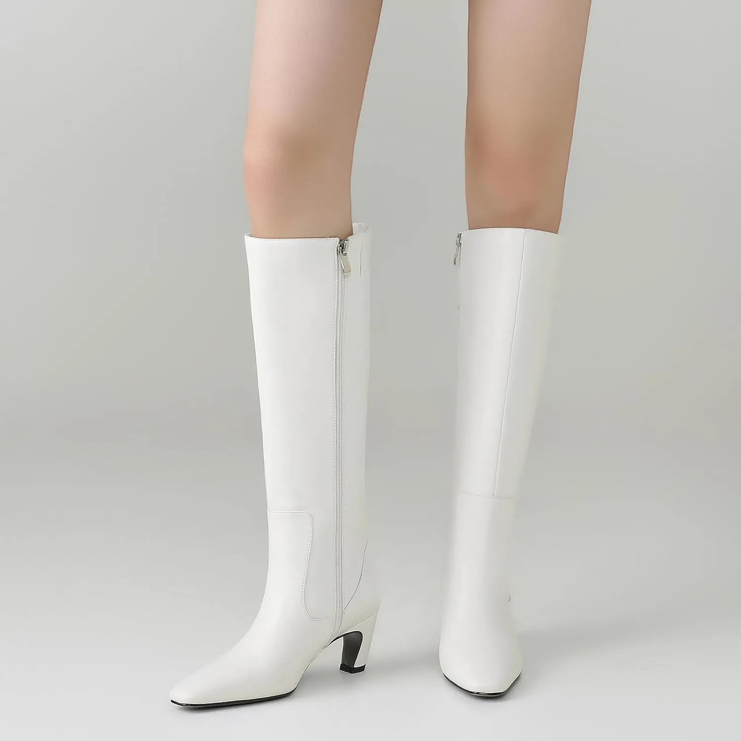 Knee High Boots Women Square Toe Tall Boots Chunky Block heels Long Boots Side Zipper Dress Fashion Boots