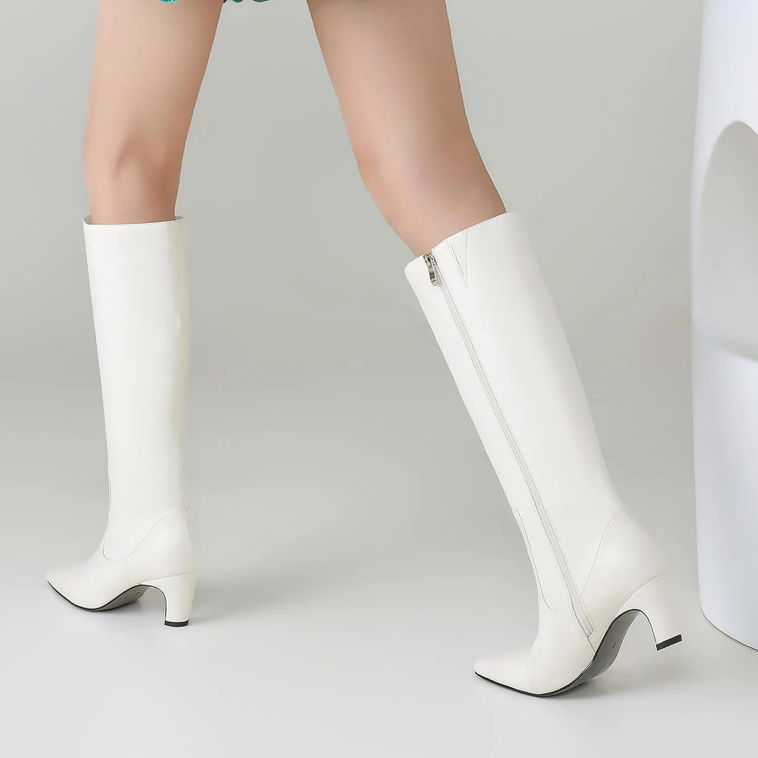 Knee High Boots Women Square Toe Tall Boots Chunky Block heels Long Boots Side Zipper Dress Fashion Boots