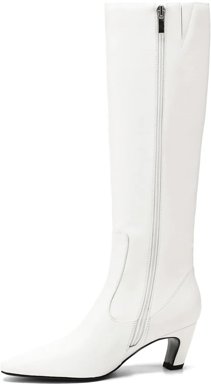 Knee High Boots Women Square Toe Tall Boots Chunky Block heels Long Boots Side Zipper Dress Fashion Boots
