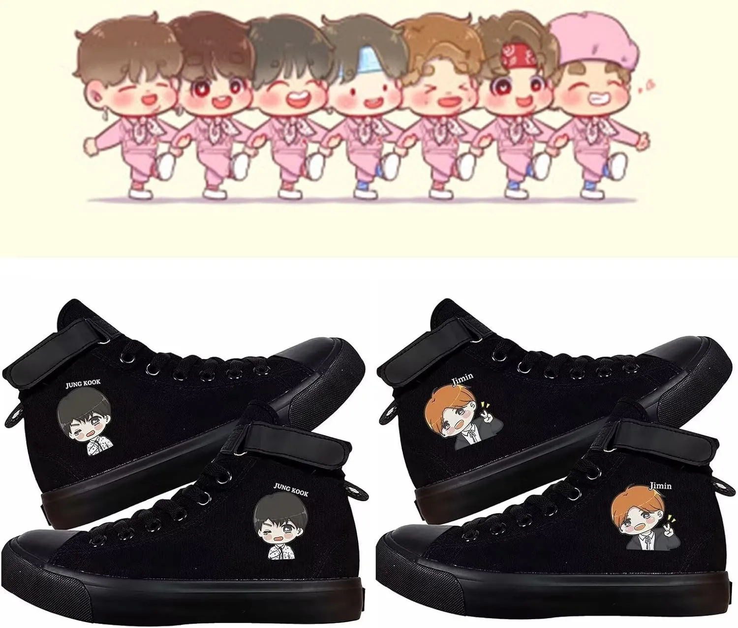 Kpop Album Dynamite Merch Jungkook Shoe Cartoon Image Jimin Sneakers J-Hope Rap Monster Jin SUGA V High-Top Canvas Shoes
