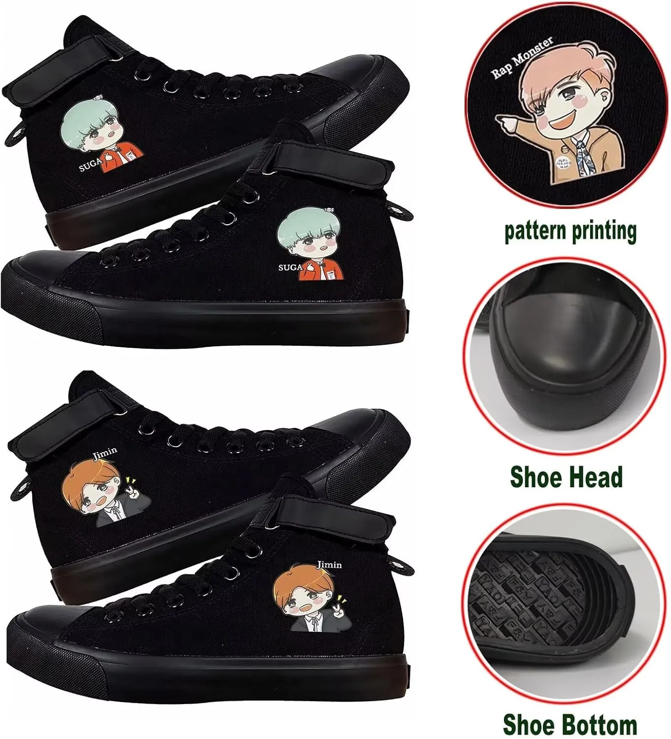 Kpop Album Dynamite Merch Jungkook Shoe Cartoon Image Jimin Sneakers J-Hope Rap Monster Jin SUGA V High-Top Canvas Shoes