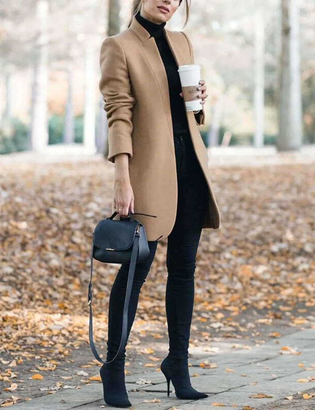Kwoki Women's Stand Collar Open Front Pea Coat Casual Winter Warm Mid Long Blazer Trench Coats Overcoat Outerwear