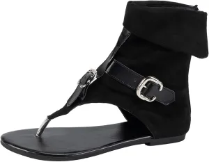 Ladies Toe Flat Sandals Denim Belt Large Size High Top Herringbone Cool Boots Sports Slide Sandals for Women (Black, 6)