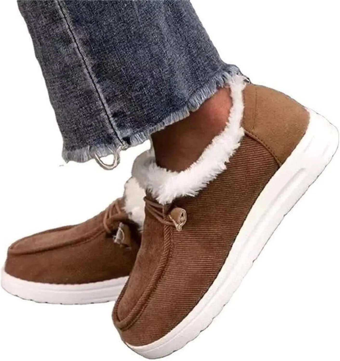 Ladmiple Boots for Women Ankle Booties with Fur Snow Boots Winter Warm Anti-Slip Outdoor Slip On Comfortable Warm Shoes