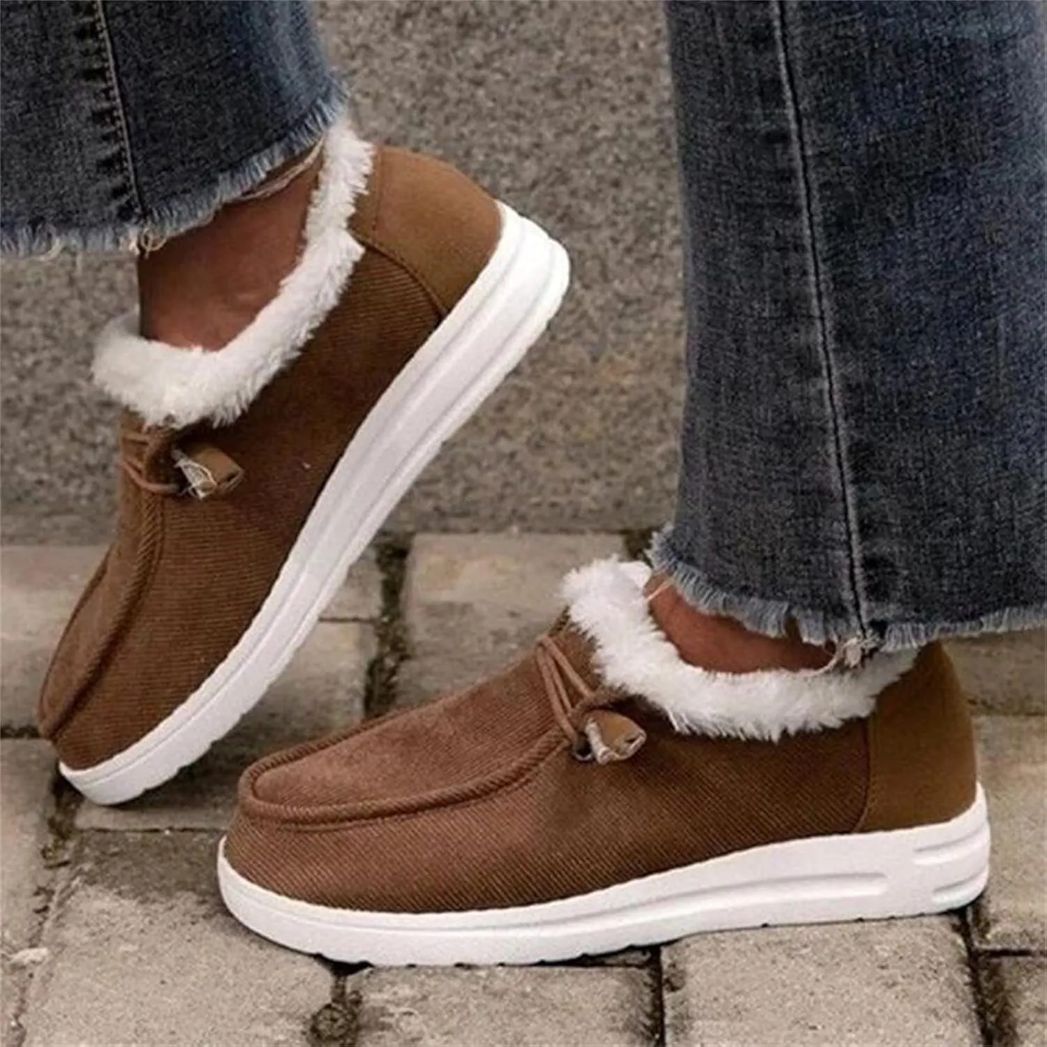 Ladmiple Boots for Women Ankle Booties with Fur Snow Boots Winter Warm Anti-Slip Outdoor Slip On Comfortable Warm Shoes