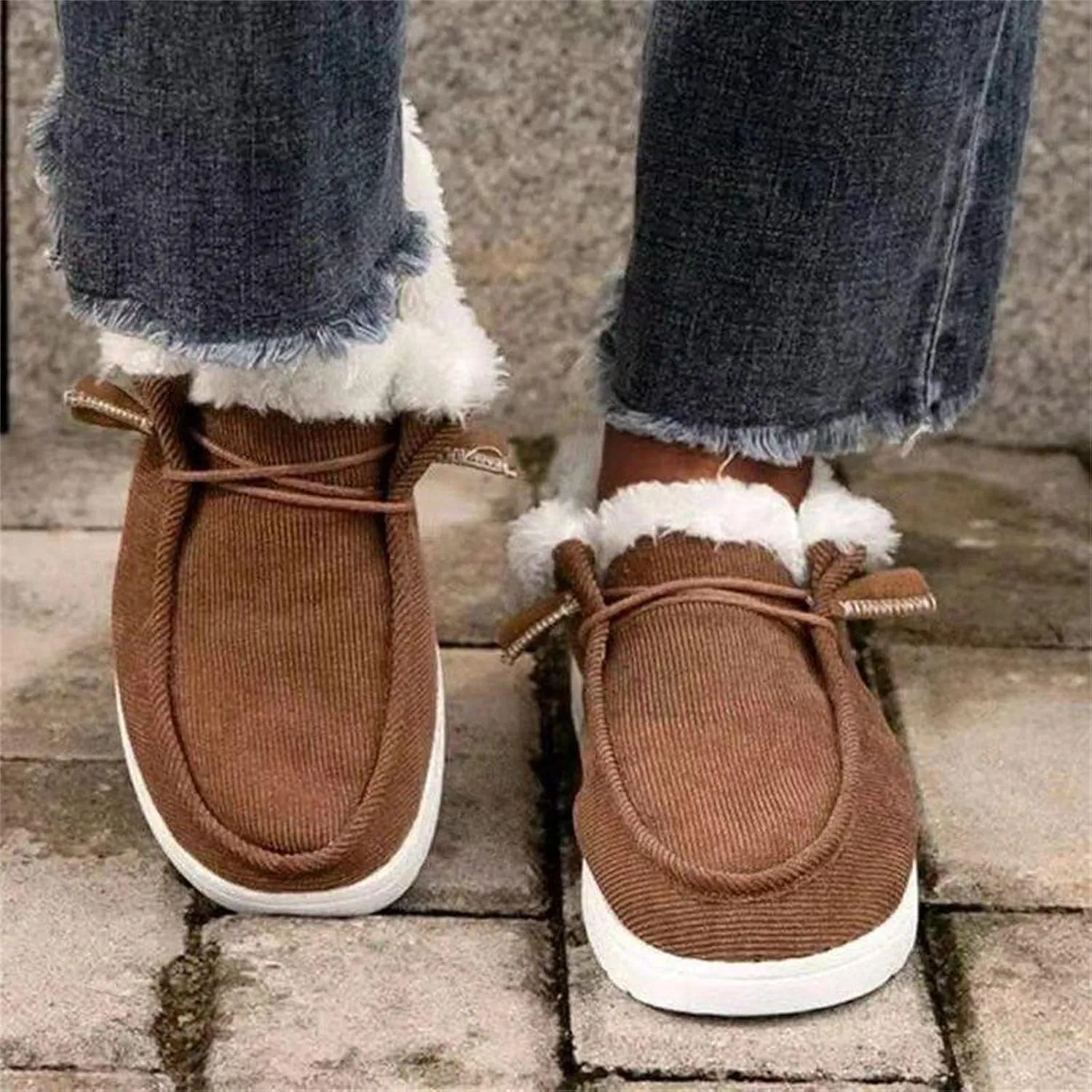 Ladmiple Boots for Women Ankle Booties with Fur Snow Boots Winter Warm Anti-Slip Outdoor Slip On Comfortable Warm Shoes