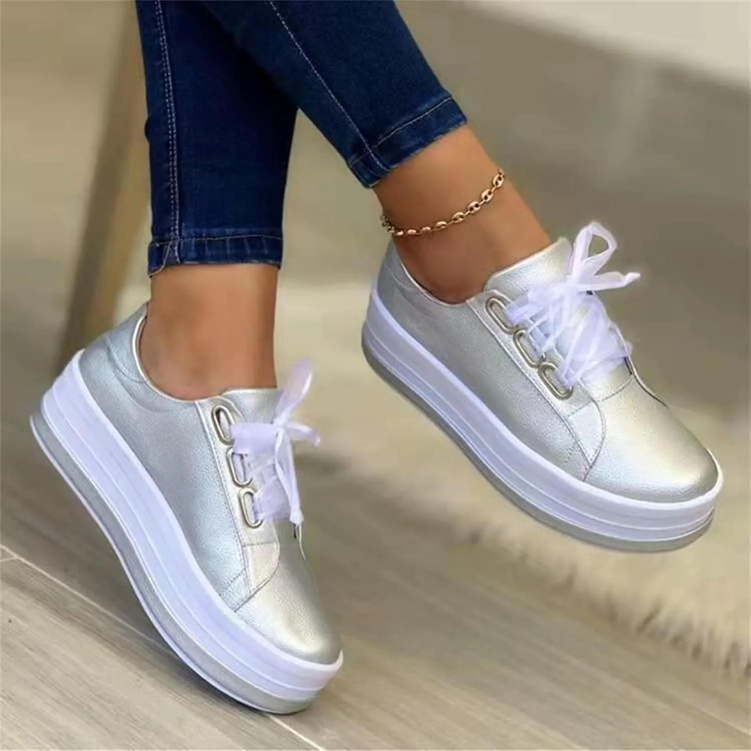 Ladmiple Shoes For Women Sneakers Slip Ons Low Top Lace-up Classic Casual Leather Walking Shoes Summer Flats Loafers