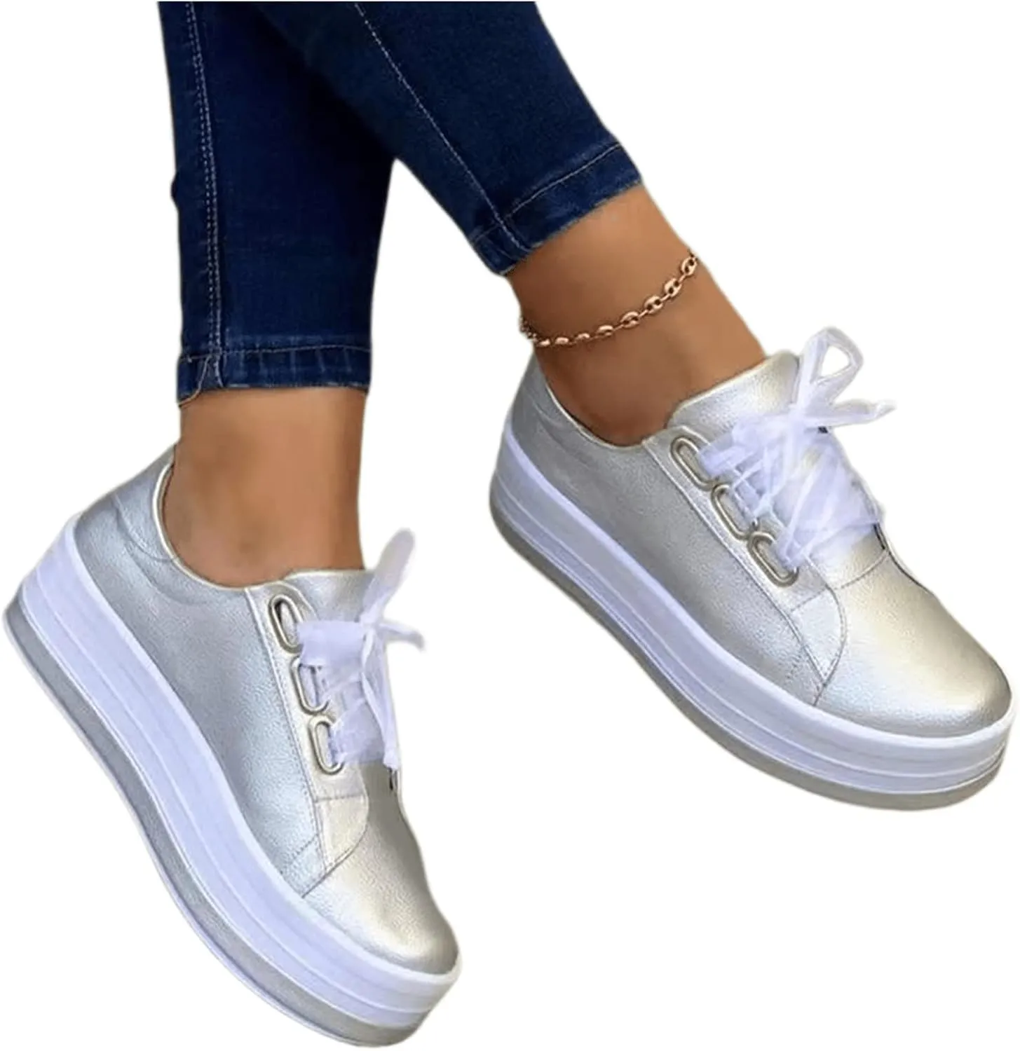Ladmiple Shoes For Women Sneakers Slip Ons Low Top Lace-up Classic Casual Leather Walking Shoes Summer Flats Loafers