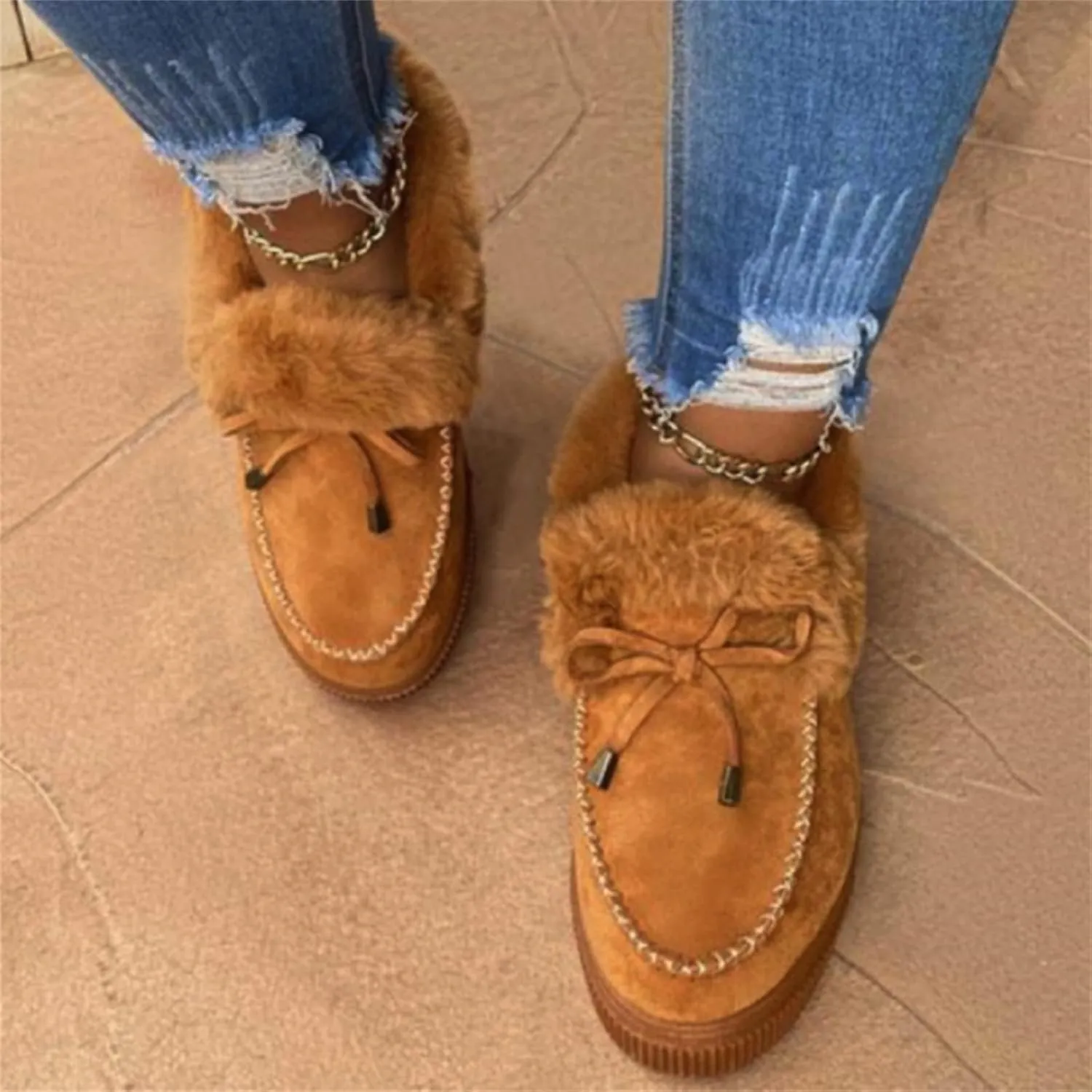 Ladmiple Winter Boots For Women 2024 Warm Fur Lined Snow Ankle Boots Outdoor Short Booties Fashion Slip On Walking Shoes
