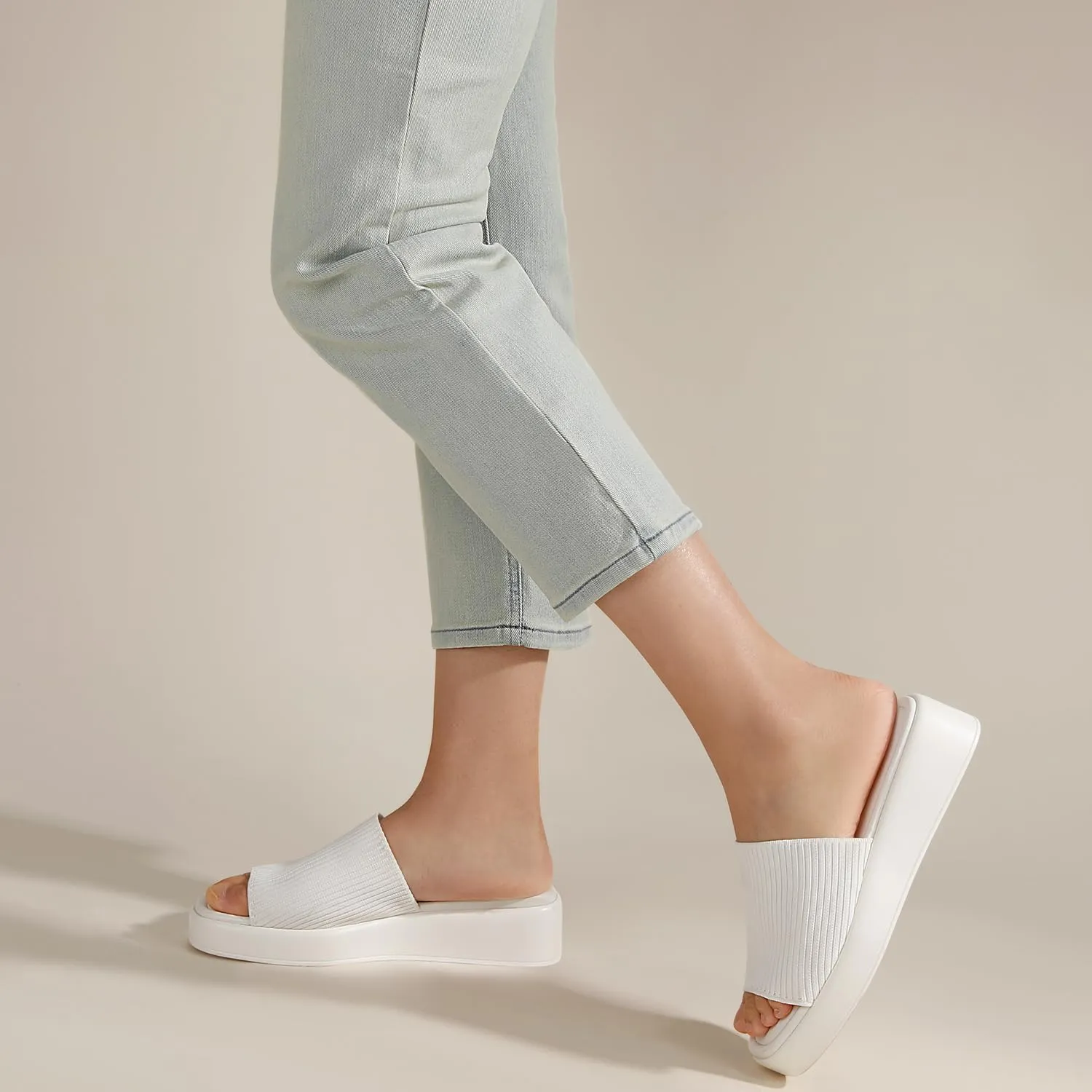 Leevar Nude White Black Platform Wedges Sandals for Women - Soft Memory Foam Padded Backless Slip On Comfy Square Open Toe Mules Summer Casual Flatform Platform Wedge Sandals Slides for Women