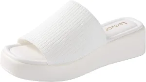 Leevar Nude White Black Platform Wedges Sandals for Women - Soft Memory Foam Padded Backless Slip On Comfy Square Open Toe Mules Summer Casual Flatform Platform Wedge Sandals Slides for Women