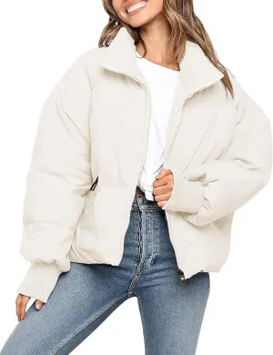 Lianlive Womens Cropped Puffer Jacket Oversized Black Short Puffy Winter Coat