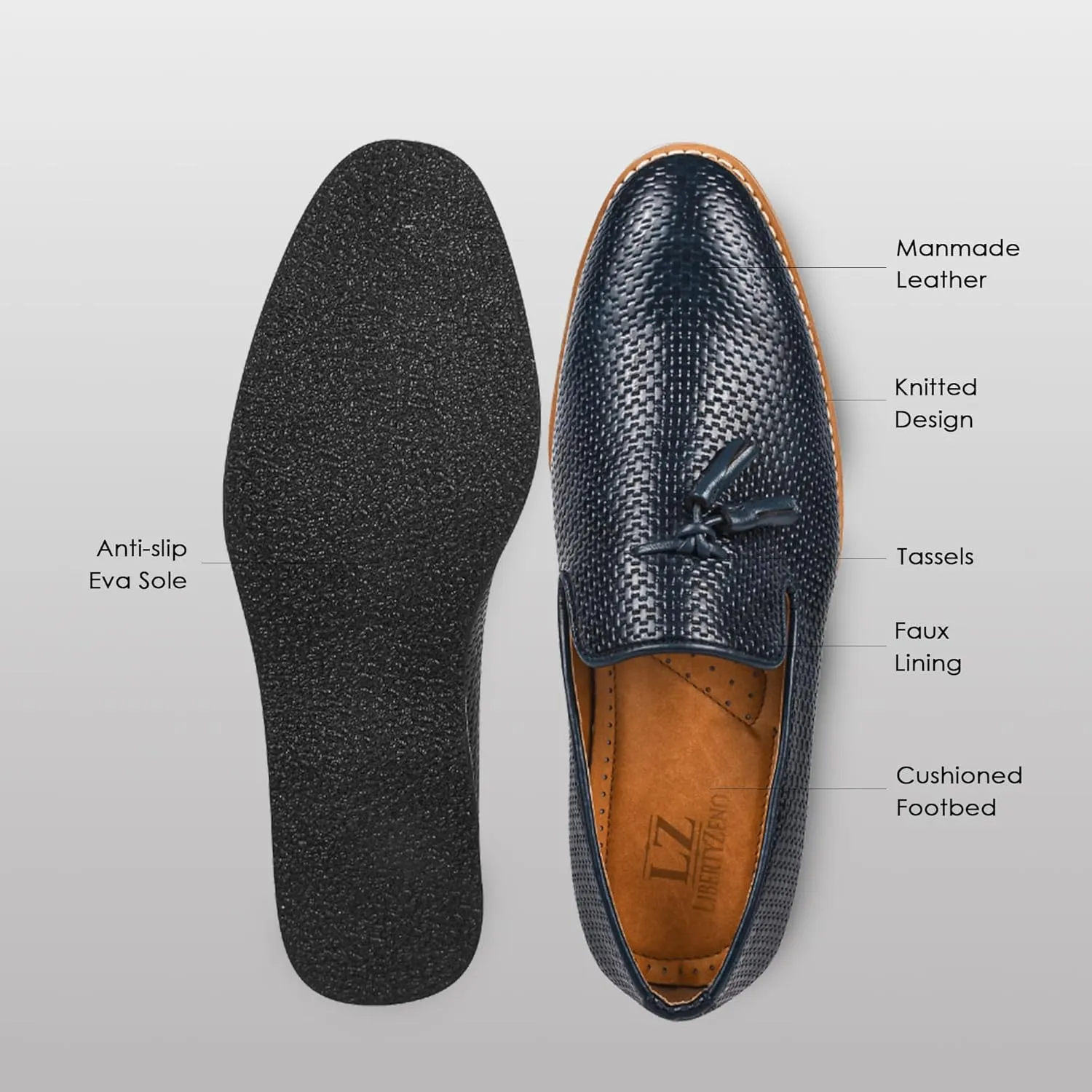 LIBERTYZENO Mens Tassel Knitted Print Manmade Leather Adults Noble Penny Loafers Slip On Shoes for Prom Graduation
