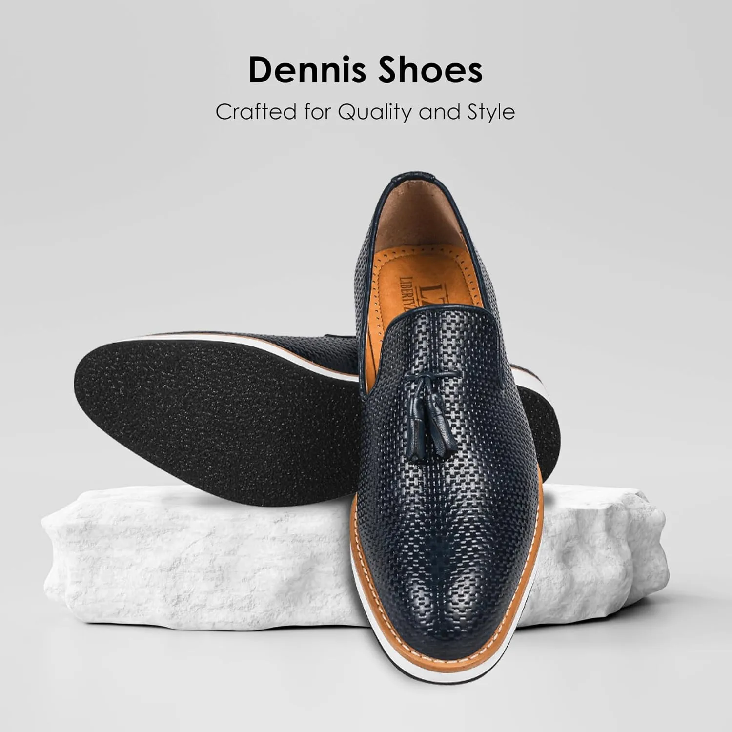 LIBERTYZENO Mens Tassel Knitted Print Manmade Leather Adults Noble Penny Loafers Slip On Shoes for Prom Graduation