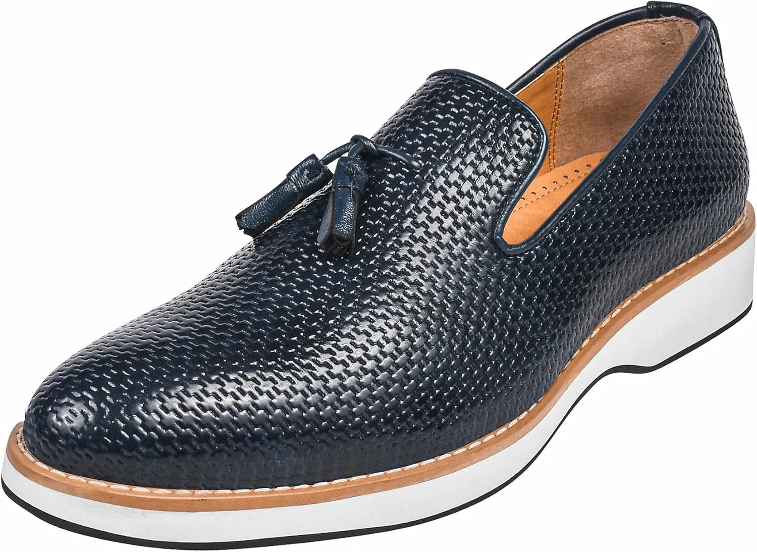 LIBERTYZENO Mens Tassel Knitted Print Manmade Leather Adults Noble Penny Loafers Slip On Shoes for Prom Graduation