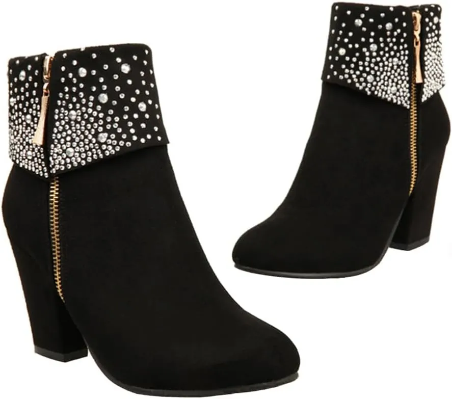 LIFKOME 1 Pair Autumn Winter Rhinestone Ankle Boots Comfortable Bridal Shoes Winter Boots Ankle Booties Bridal Heels Warm Boots Bride Dropshipping Sole Material: Boots