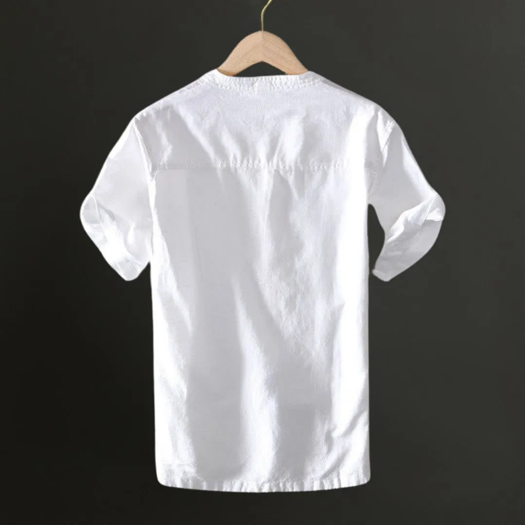 Lightweight Linen Shirt with V-Neck Detail