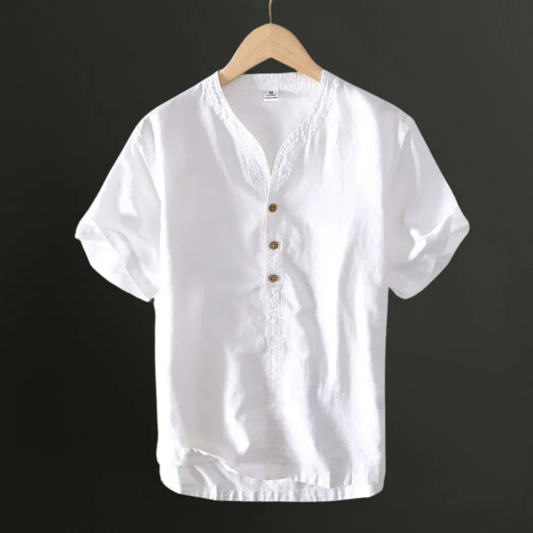 Lightweight Linen Shirt with V-Neck Detail