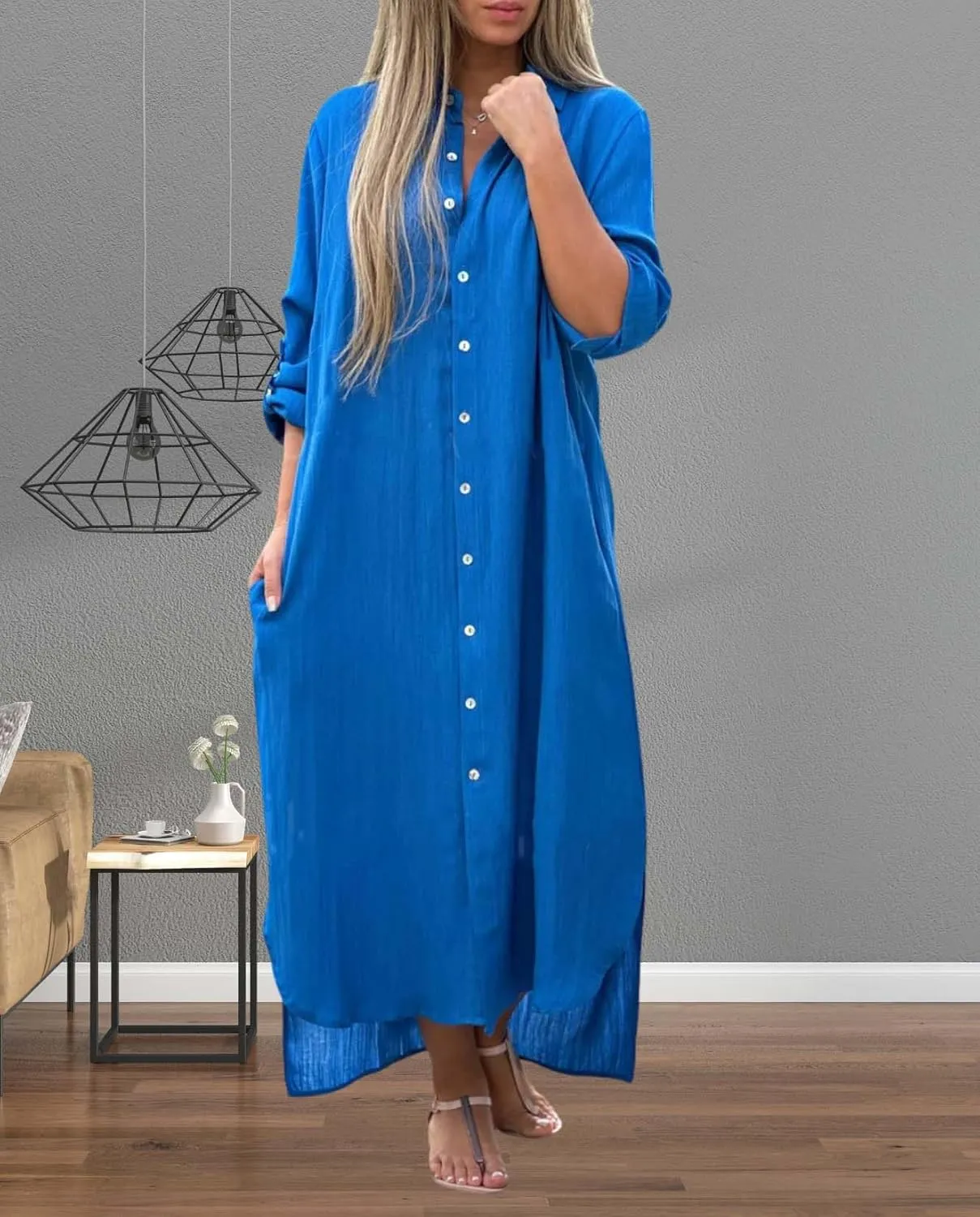 Linen Shirts for Women Long Sleeves Button Down Side Pockets Ideal for Casual Summer and Vacation Wear