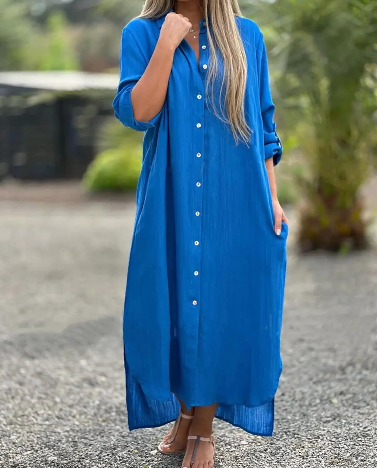 Linen Shirts for Women Long Sleeves Button Down Side Pockets Ideal for Casual Summer and Vacation Wear